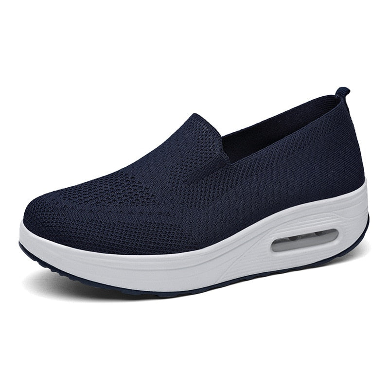 New Women Flat Sneakers Comfy Light Thick Sole Breathable Mesh Female Shoes Slip-On Durable Spring Stylish Trend Leisure Flats