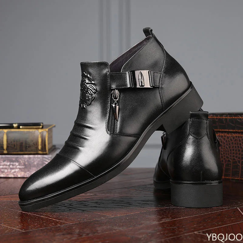 Men’s Black Leather Zip-Up Ankle Boots - Jeglowstore