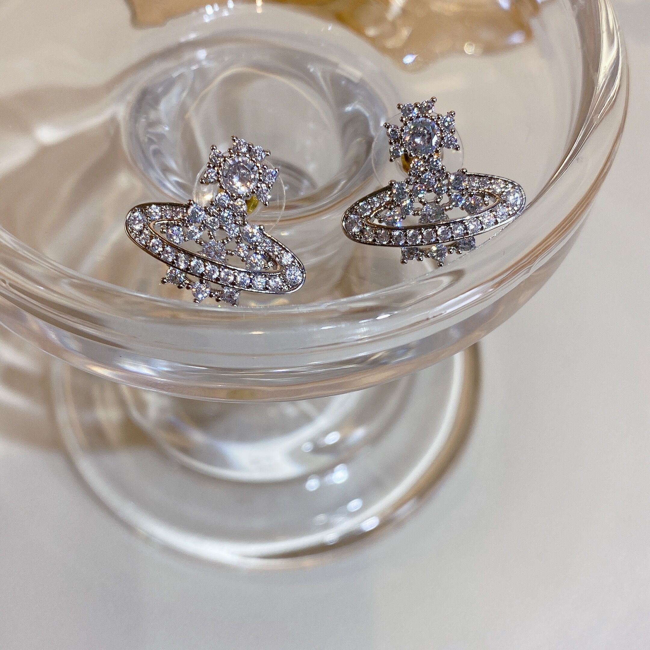 Korean Style Fashion Delicate Zircon Stud Earrings For Women Girl Luxury Saturn Earrings Simple Temperament Party Jewelry Gifts - Jeglowstore