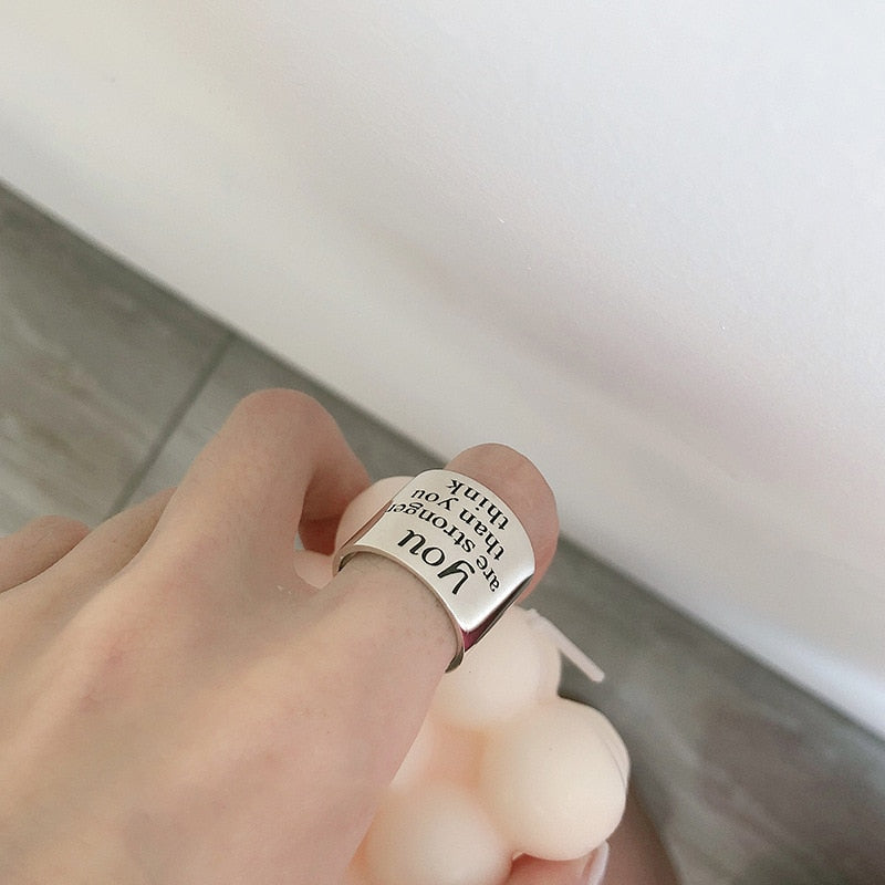 Real 925 Sterling Silver Personality Wide Letters Adjustable Retro Ring Fine Jewelry For Women Party Elegant Accessories