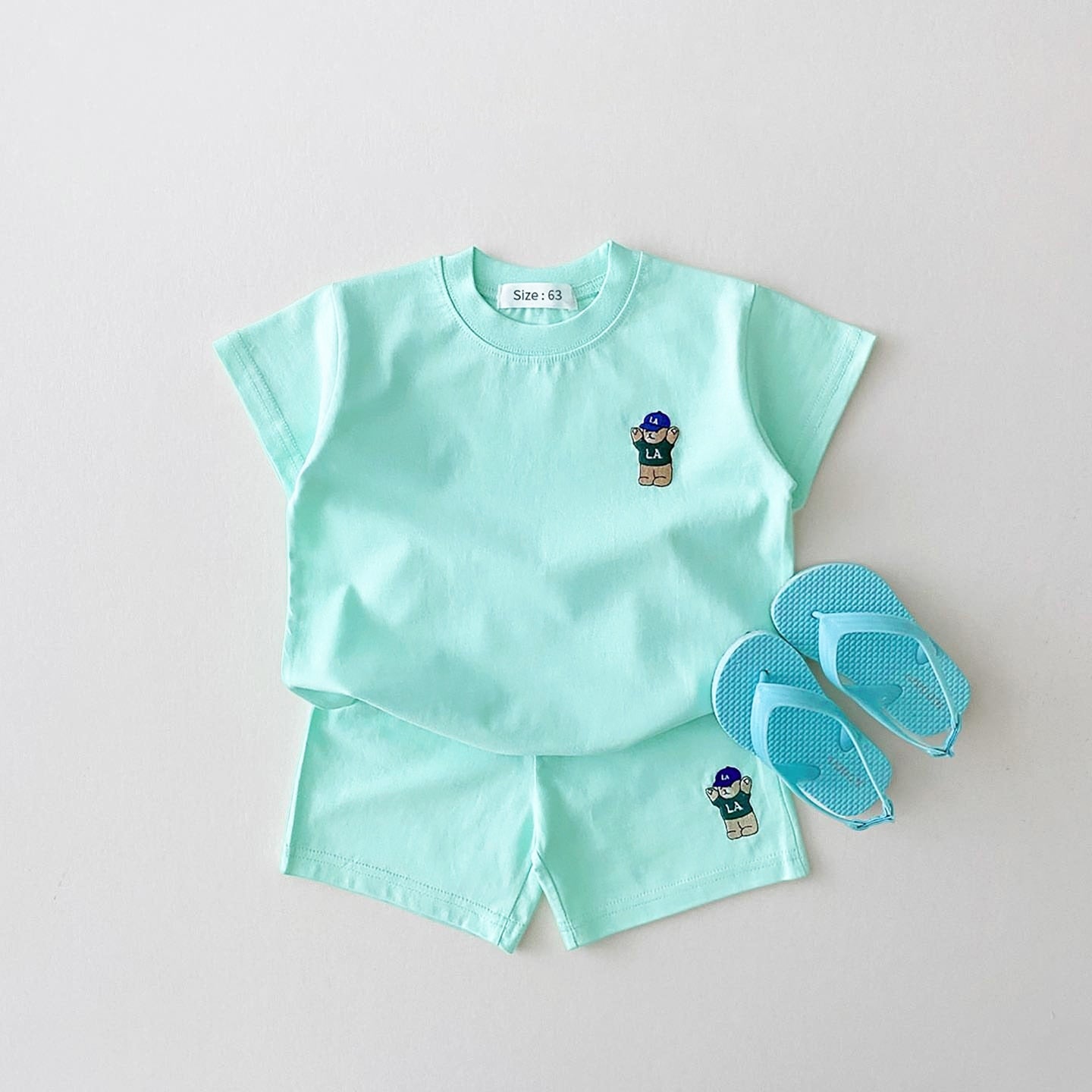 Korean Baby Boy Summer Clothes Set Embroidered Bear Colorful Tees T shirts+Loose Shorts Suit 2PCS Pack Baby Girls Clothing Sets