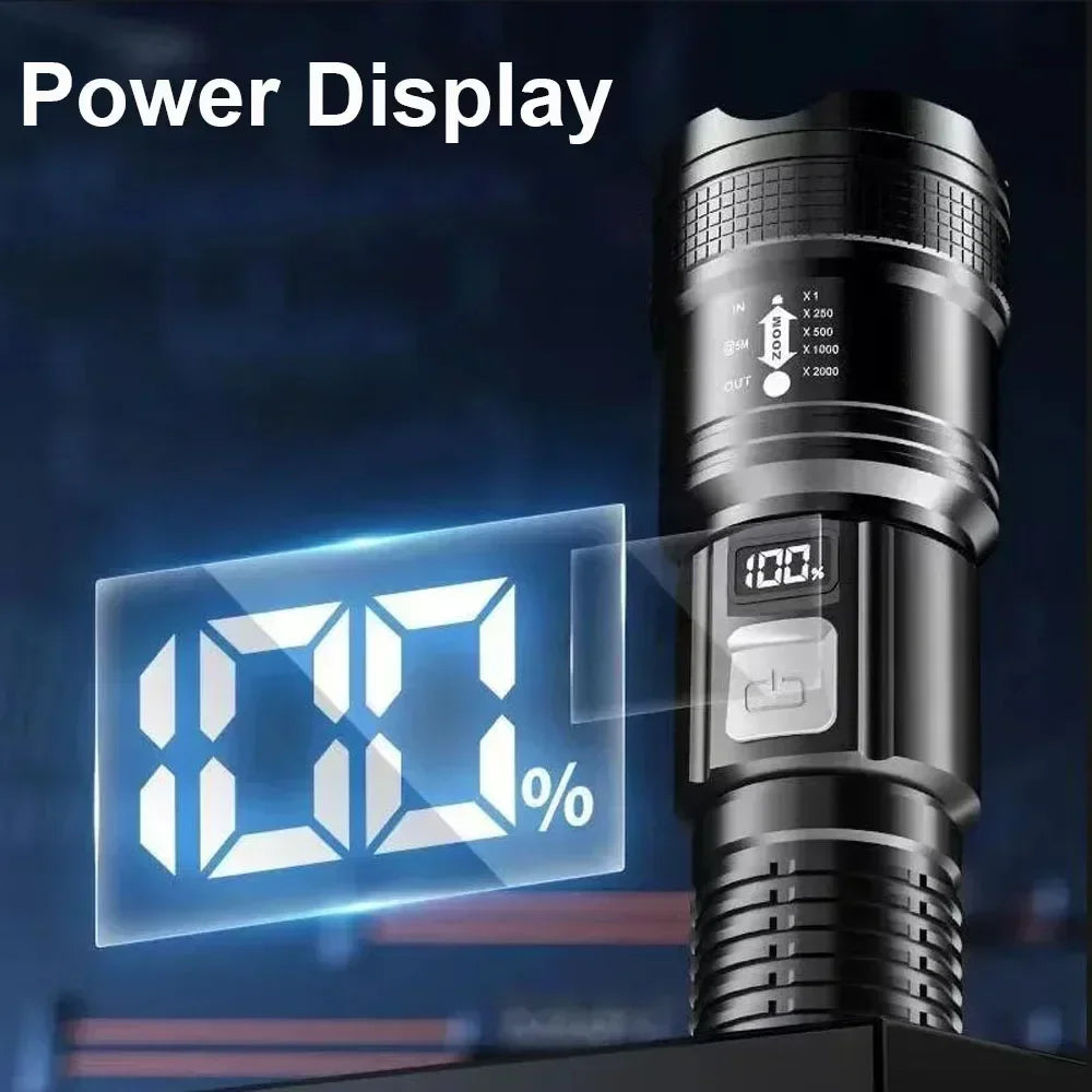 Super Bright LED Flashlight USB Rechargeable Flashlights with Tactical Zoom High Power Spotlight Outdoor Camping Fishing Torch