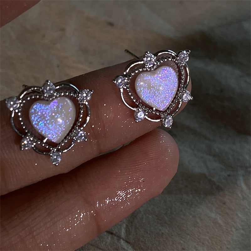 Kpop Crystal Love Heart Open Ring For Women Wedding Luxury Vintage Jewelry Y2K Accessories