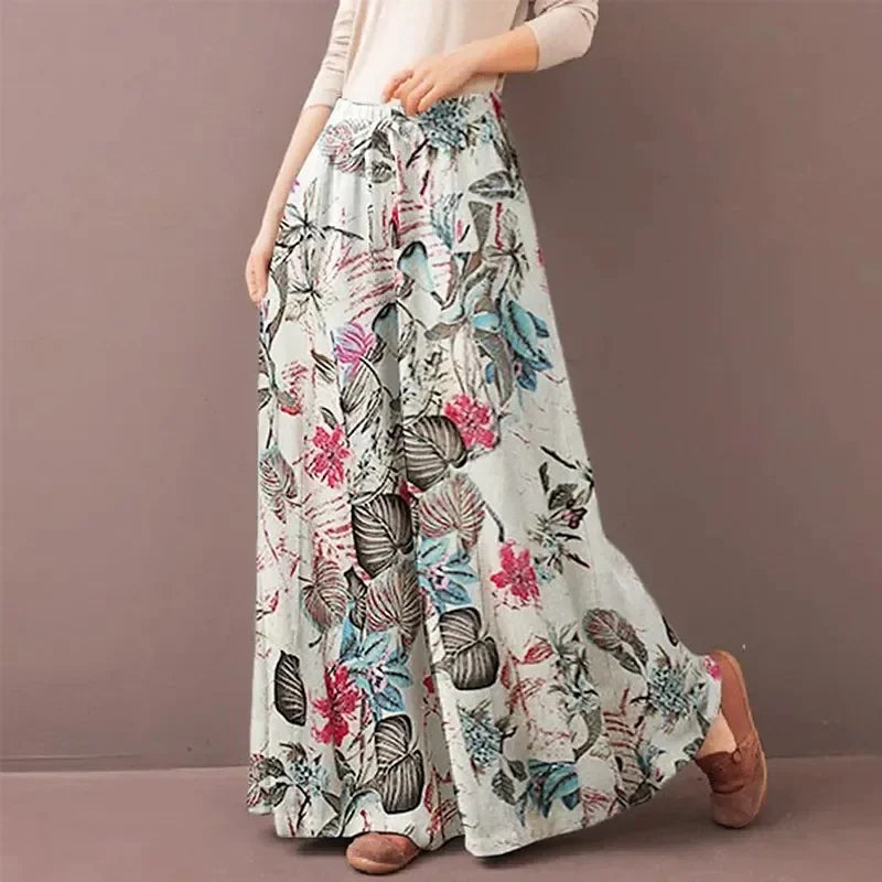 Women’s Floral Print Wide Leg Casual Boho Pants - Jeglowstore