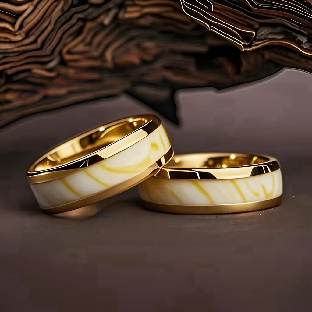 Men’s 8mm White Inlay Stainless Steel Ring - Jeglowstore