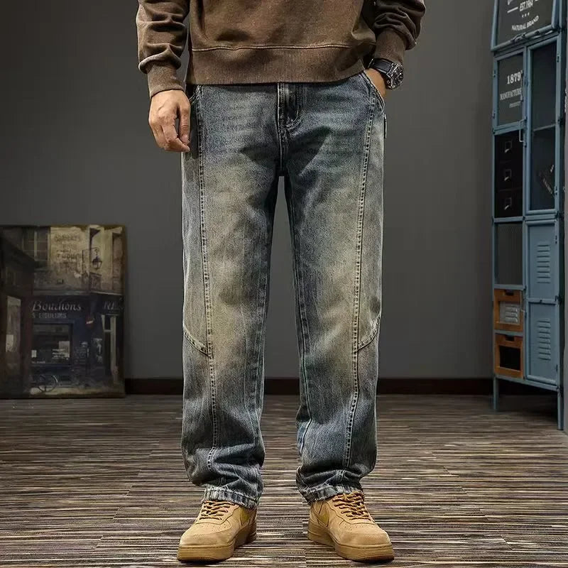 Men’s Loose Straight Patchwork Jeans