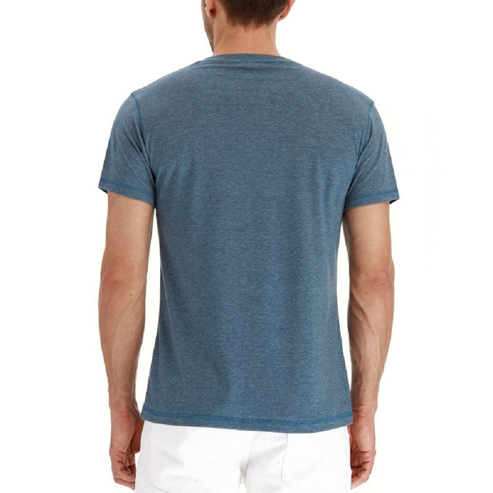 Brand Quality Cotton Men T-shirt Henry Neck Fashion Design Slim Fit Solid T-shirts Male Tops Tees Short Sleeve T Shirt For Men