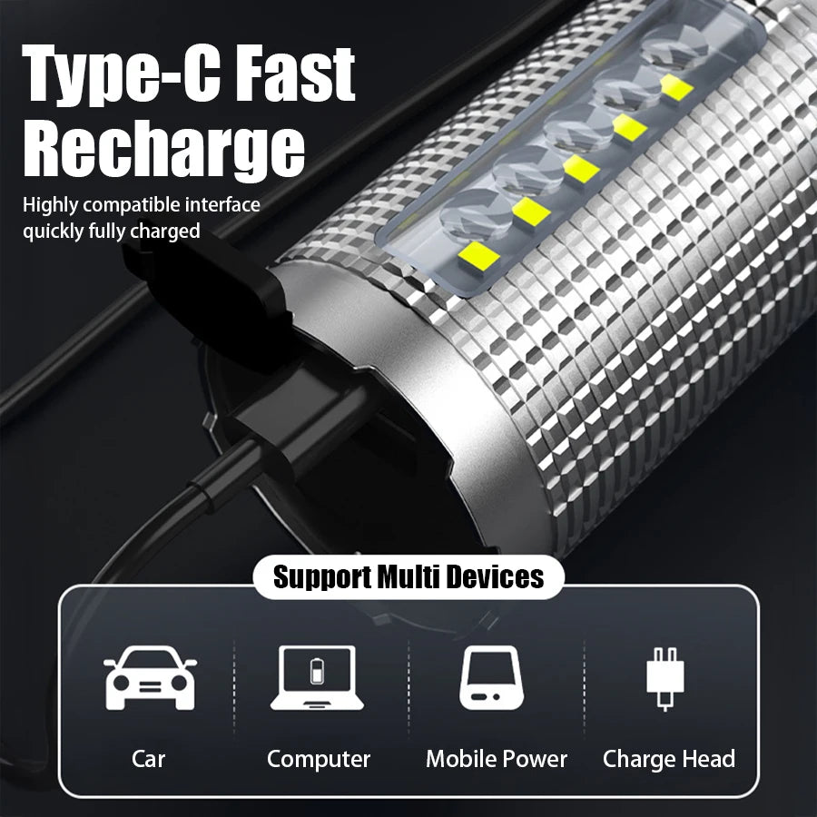 5000 MAH Powerful LED Flashlight Rechargeable Lamp Side Light Waterproof Tactical Lantern Handheld Torch Outdoor Camping Hiking - Jeglowstore