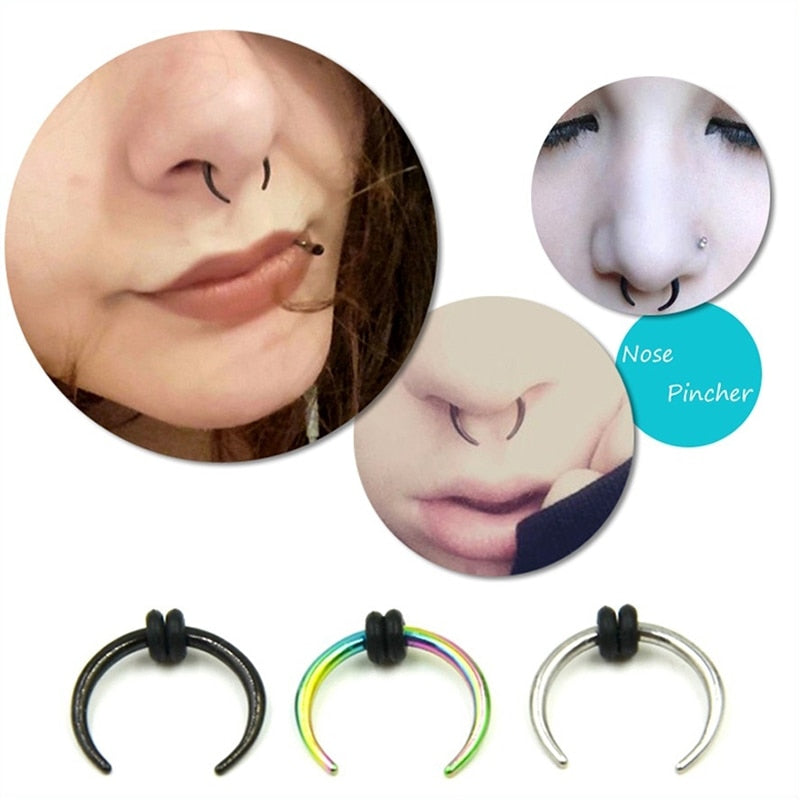 1pc Surgical Steel OX Horn Vintage Nose Septum Ring Hoop Ear Clicker Horseshoe Ear Taper Piercing Earring Body Jewelry 16G & 14G