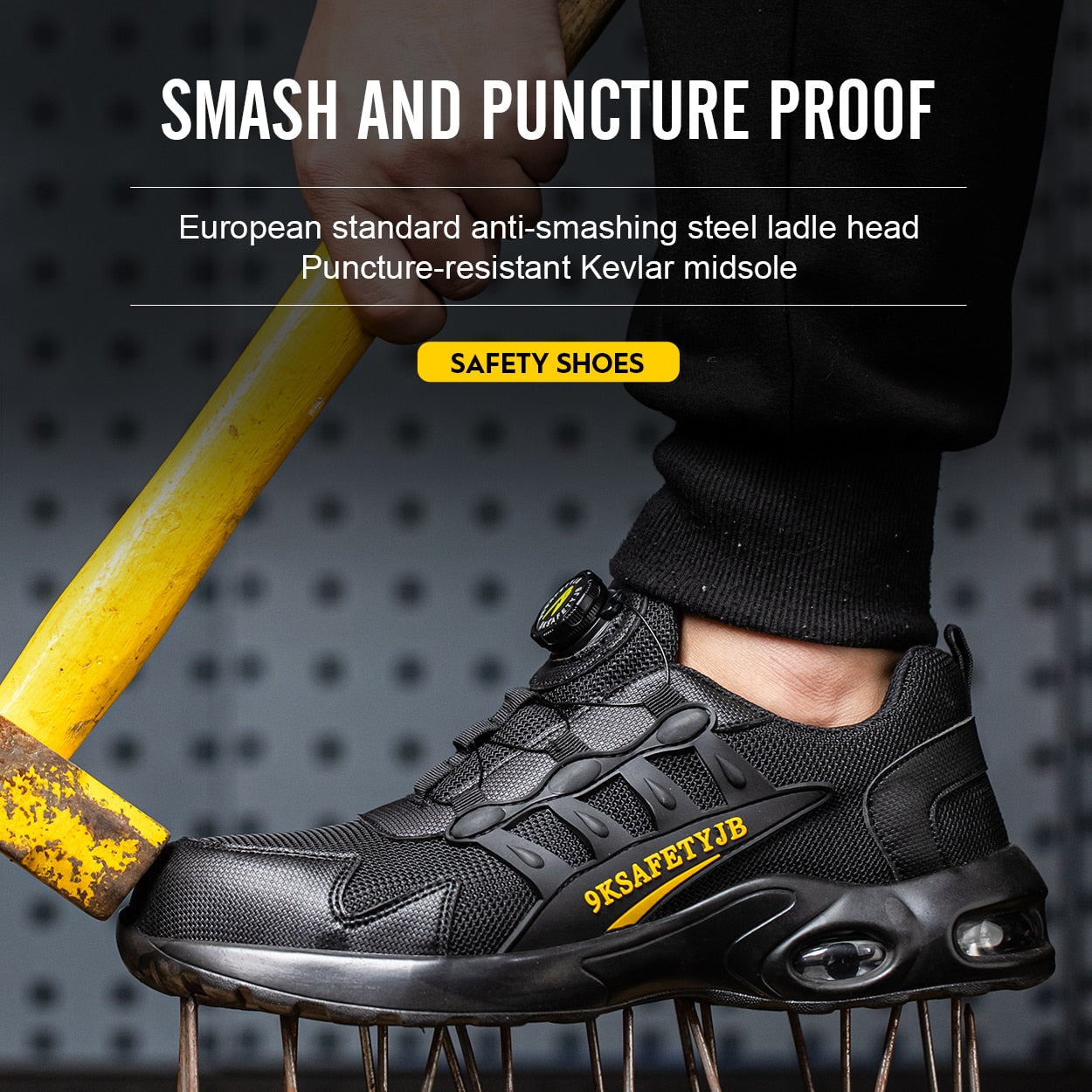 Quality Safety Shoes Men Rotary Buckle Work Shoes Air Cushion Indestructible Sneakers Puncture-Proof security Boots Protective