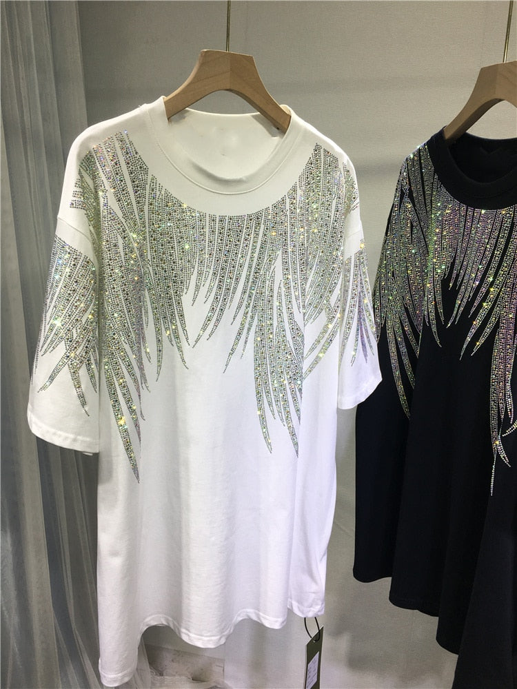 L-4XL Plus Size Tops Rhinestone Graphic T-shirt