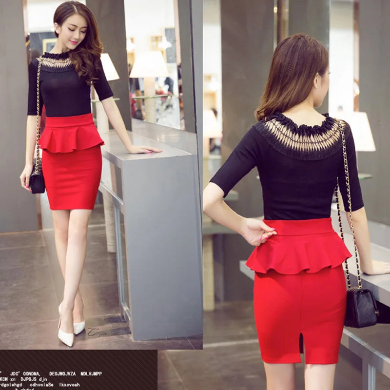 Slim Fit High Waist Ruffle Pencil Skirt - Jeglowstore