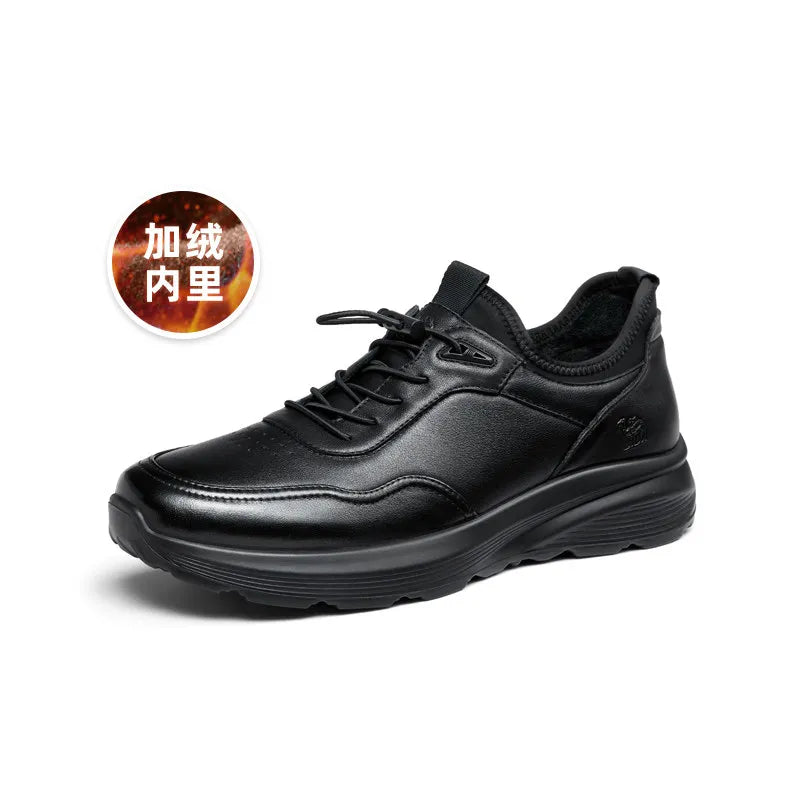 Golden Camel Men's Shoes Winter Velvet Warm Business Casual Sports Leather Shoes Soft Sole Shock Absorption Non-slip Sneakers - Jeglowstore