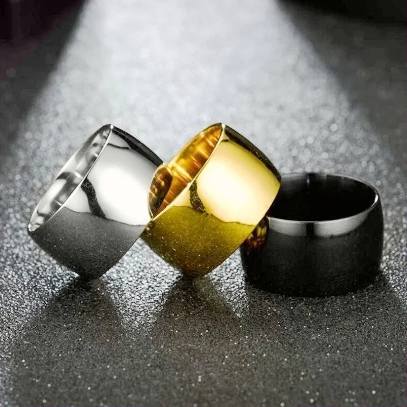 HNSP 12MM Wide Stainless Steel Smooth Ring For Men Punk Jewelry Finger Accessories Male - Jeglowstore