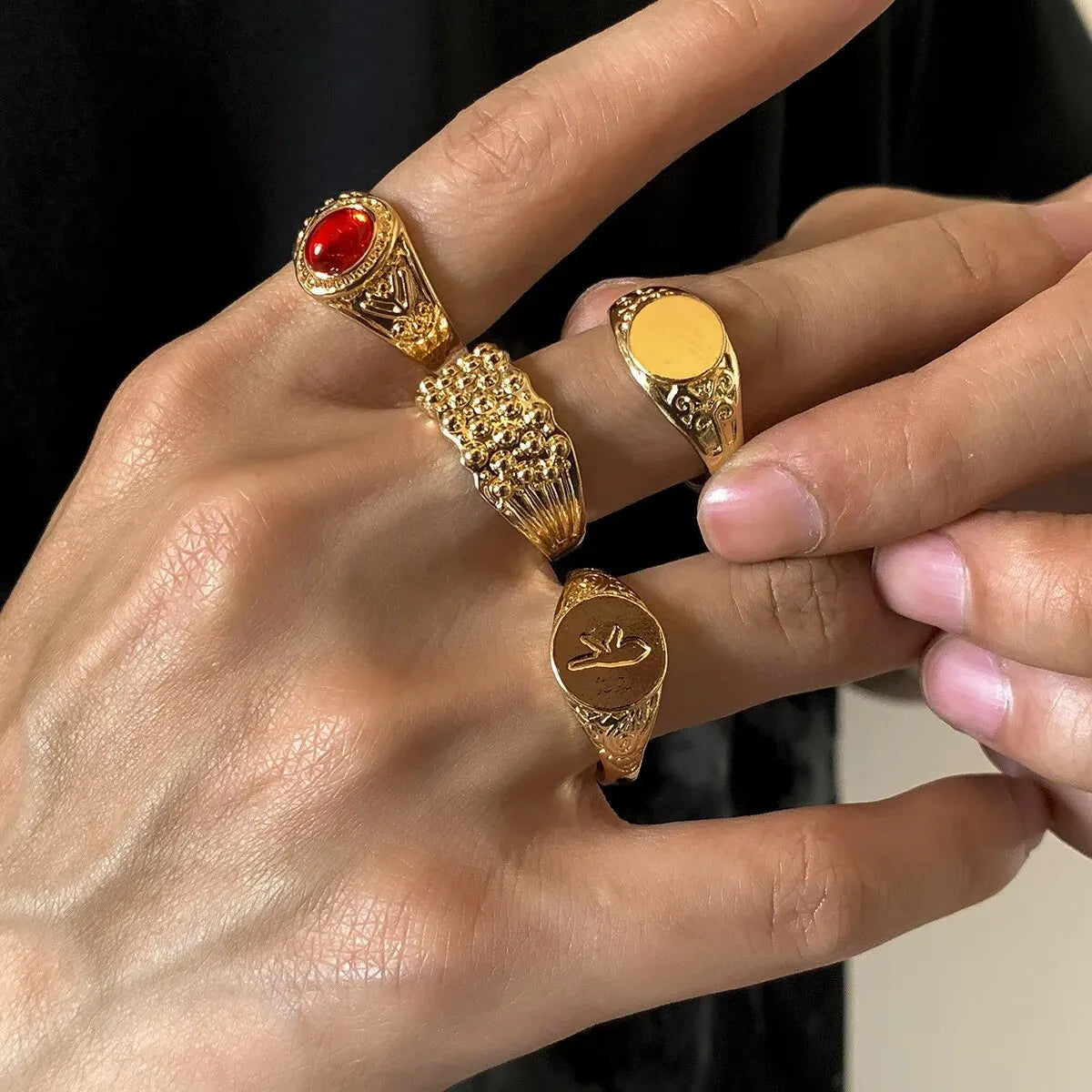 Retro Wide Stainless Steel Rings - Jeglowstore