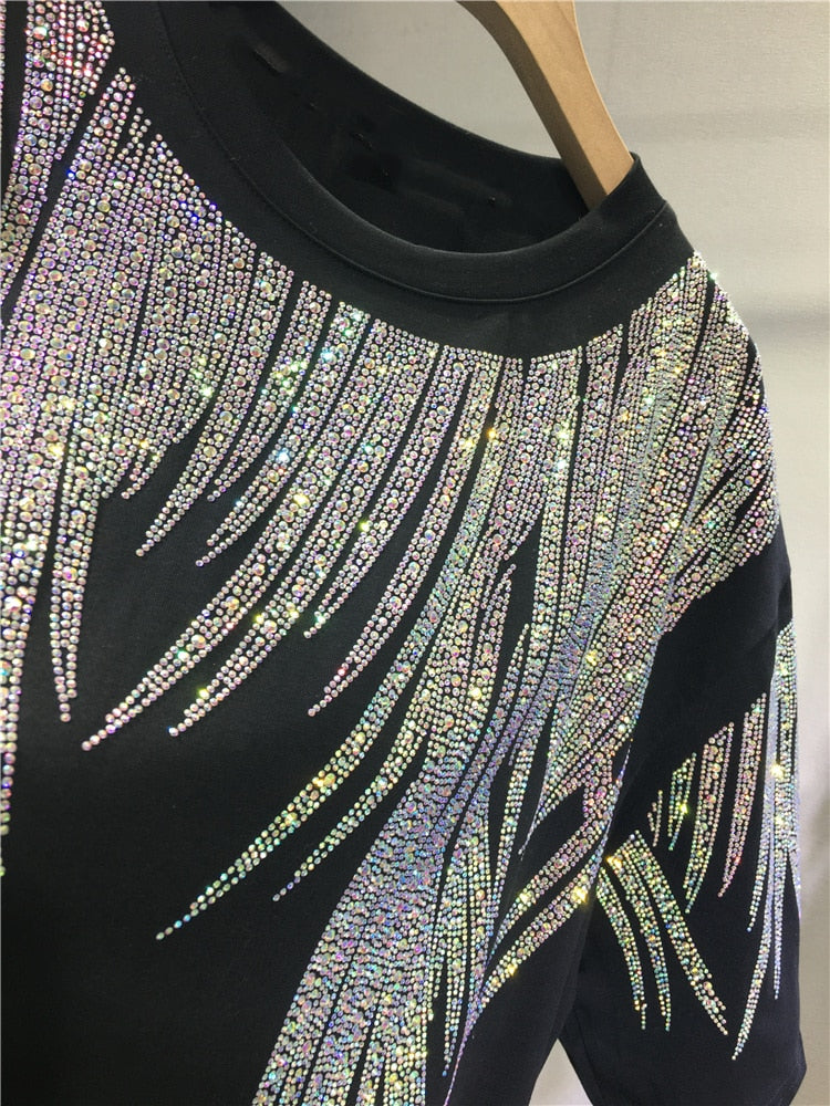 L-4XL Plus Size Tops Rhinestone Graphic T-shirt