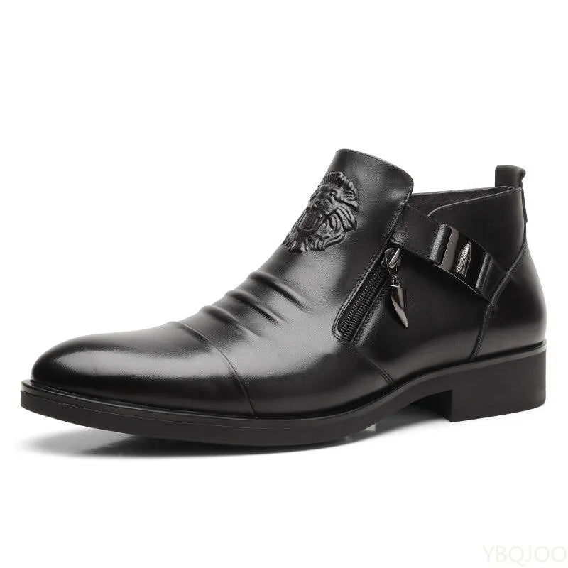 Men’s Black Leather Zip-Up Ankle Boots - Jeglowstore