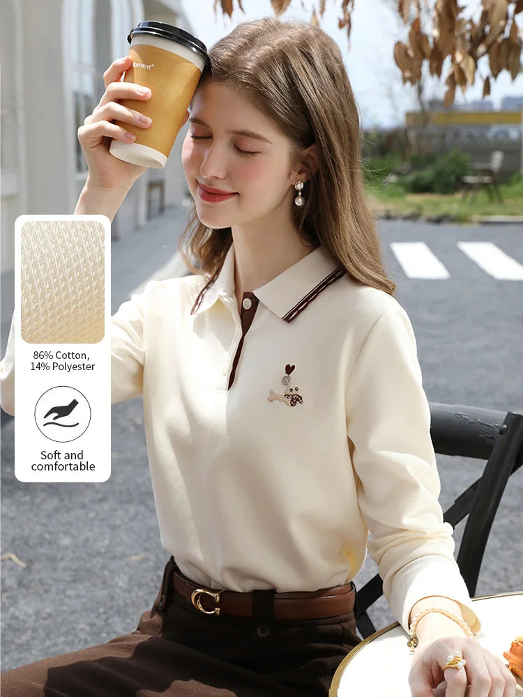 Women’s Contrast Polo Neck T-Shirt - Jeglowstore