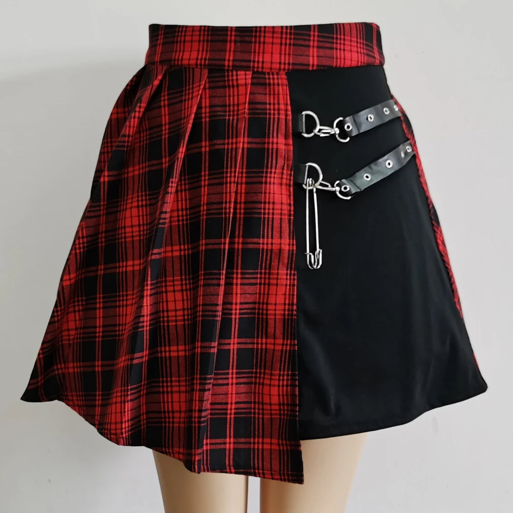 High Waist Plaid Pleated Mini Skirt - Jeglowstore