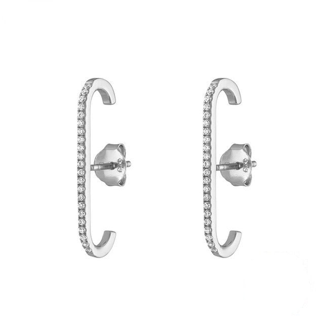 SIPENGJEL Fashion Single Row Crystal Zircon Geometric Stud Earrings for Women Ear Hook Clip Earrings Statement Piercing Jewelry