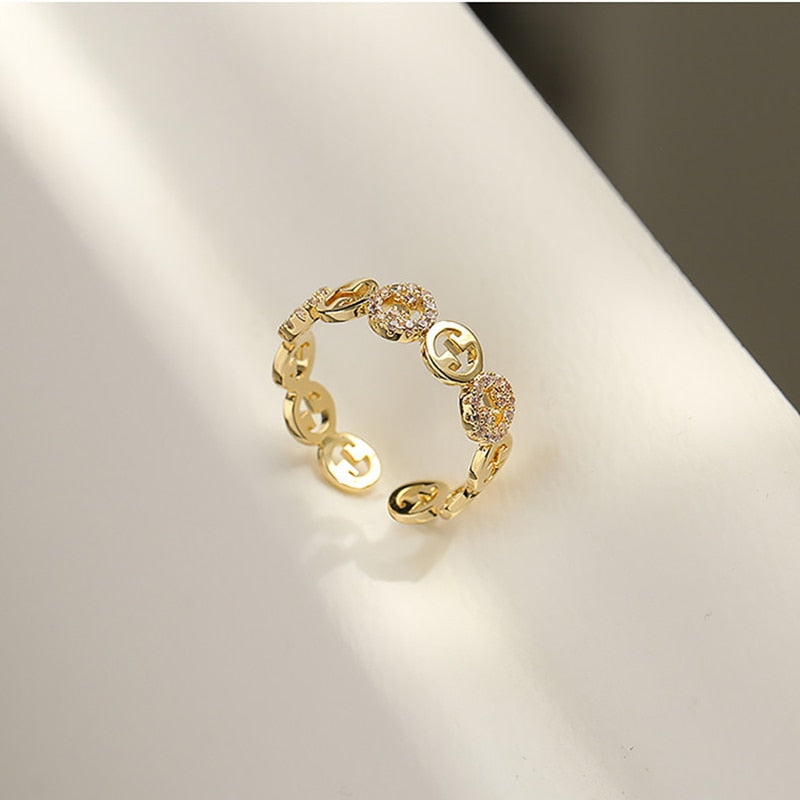 2023 Plated Trendy Light Luxury Adjustable Ring Women's Niche Design Word Fashion Personality Index Finger Ring Jewelry