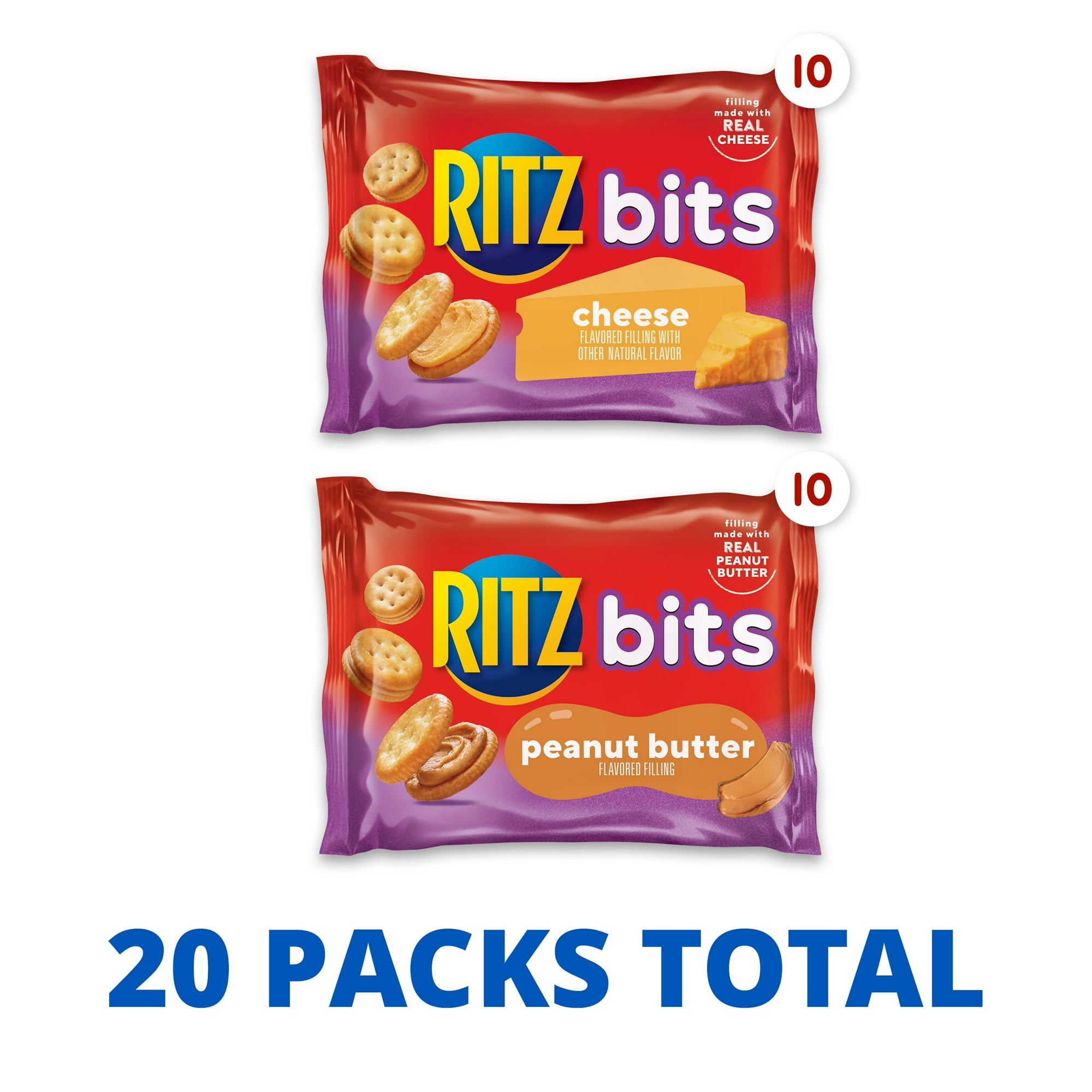 Ritz Bits Cheese And Ritz Bits Peanut Butter Cracker Sandwiches Variety Pack, 20 Snack Packs