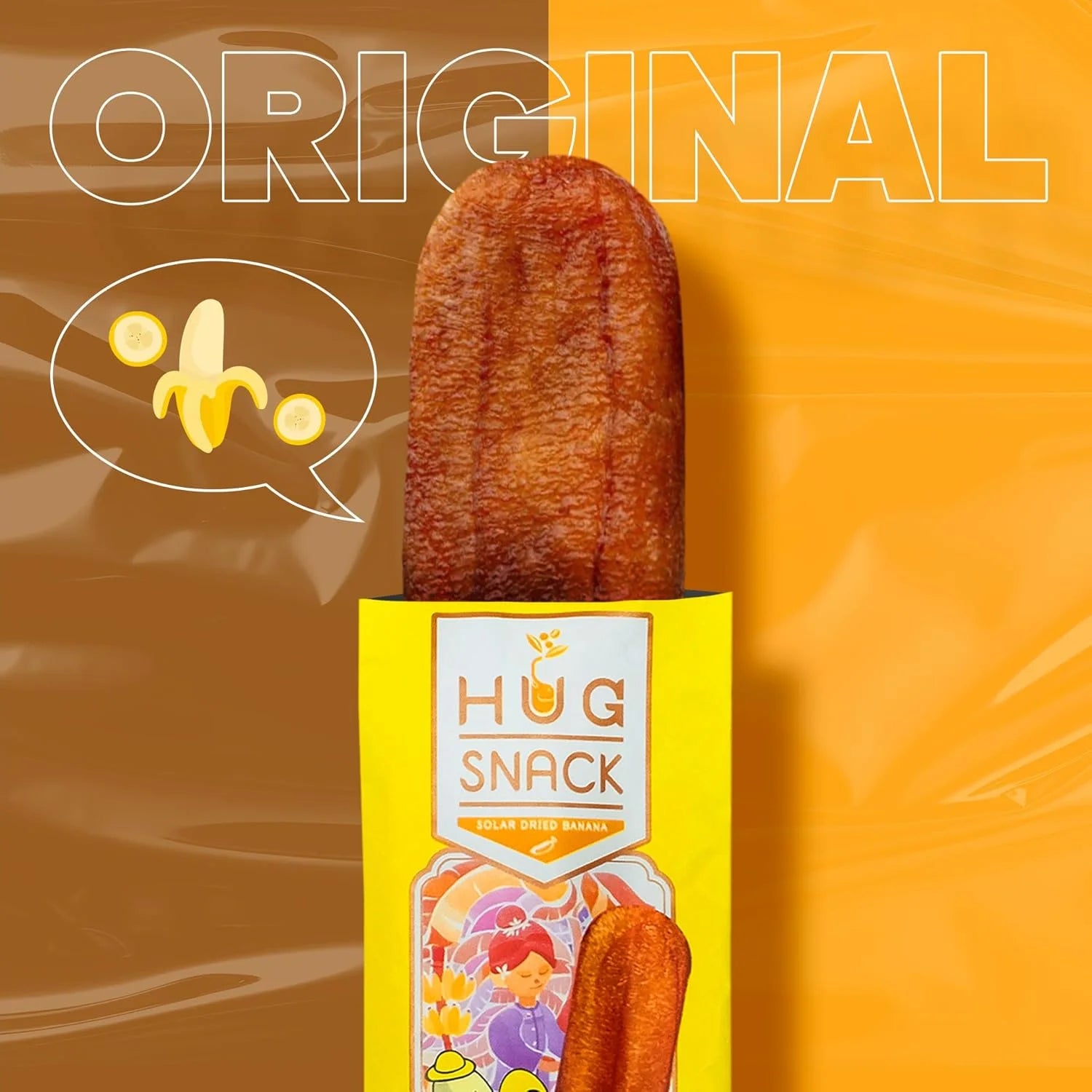 Hug Snack Natural Sun-Dried Banana, Naturally Sweet, Chewy Texture, Healthy Fruit Snacks, Made from Whole Banana (Pack of 12)