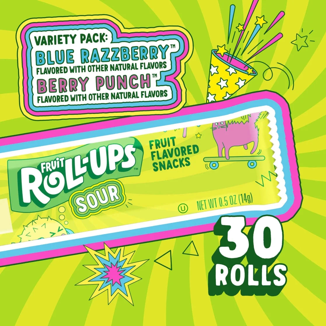 Fruit Roll-Ups Sour Fruit Flavored Snacks, Variety Pack, 15 oz (30 Count)