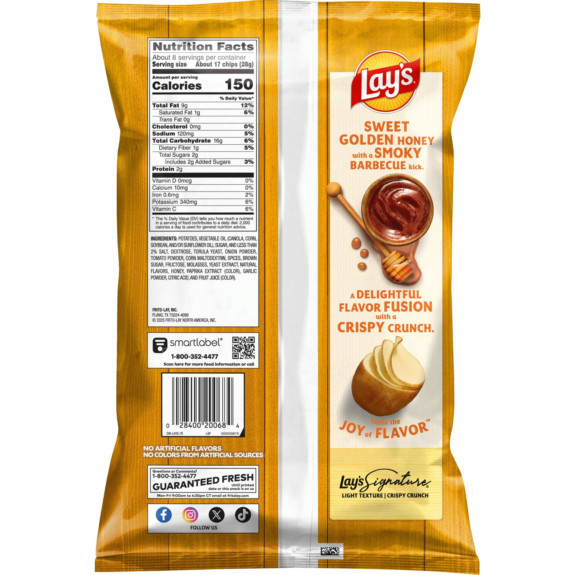 Lay's Honey Barbecue Potato Chips Bag, 7.5 oz