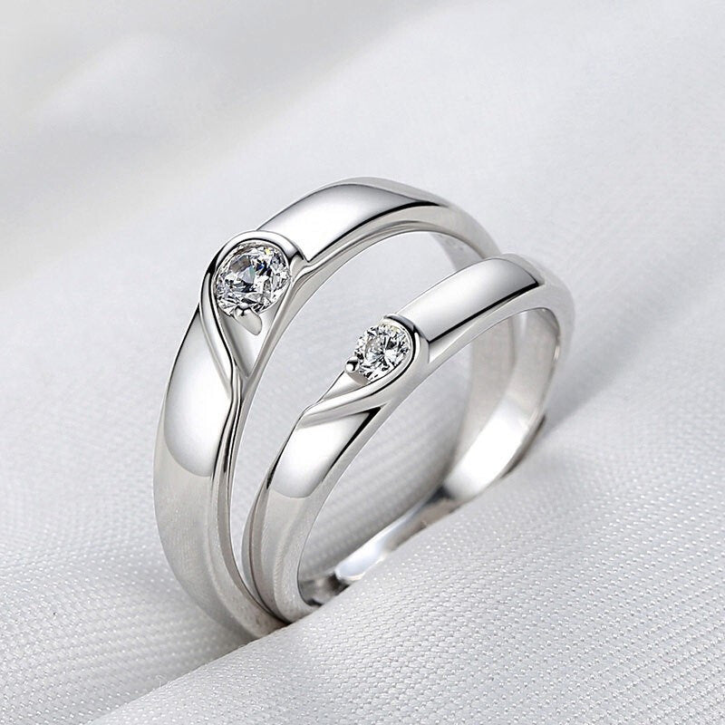 Love Heart Zircon Silver Plated Couple Ring - Jeglowstore
