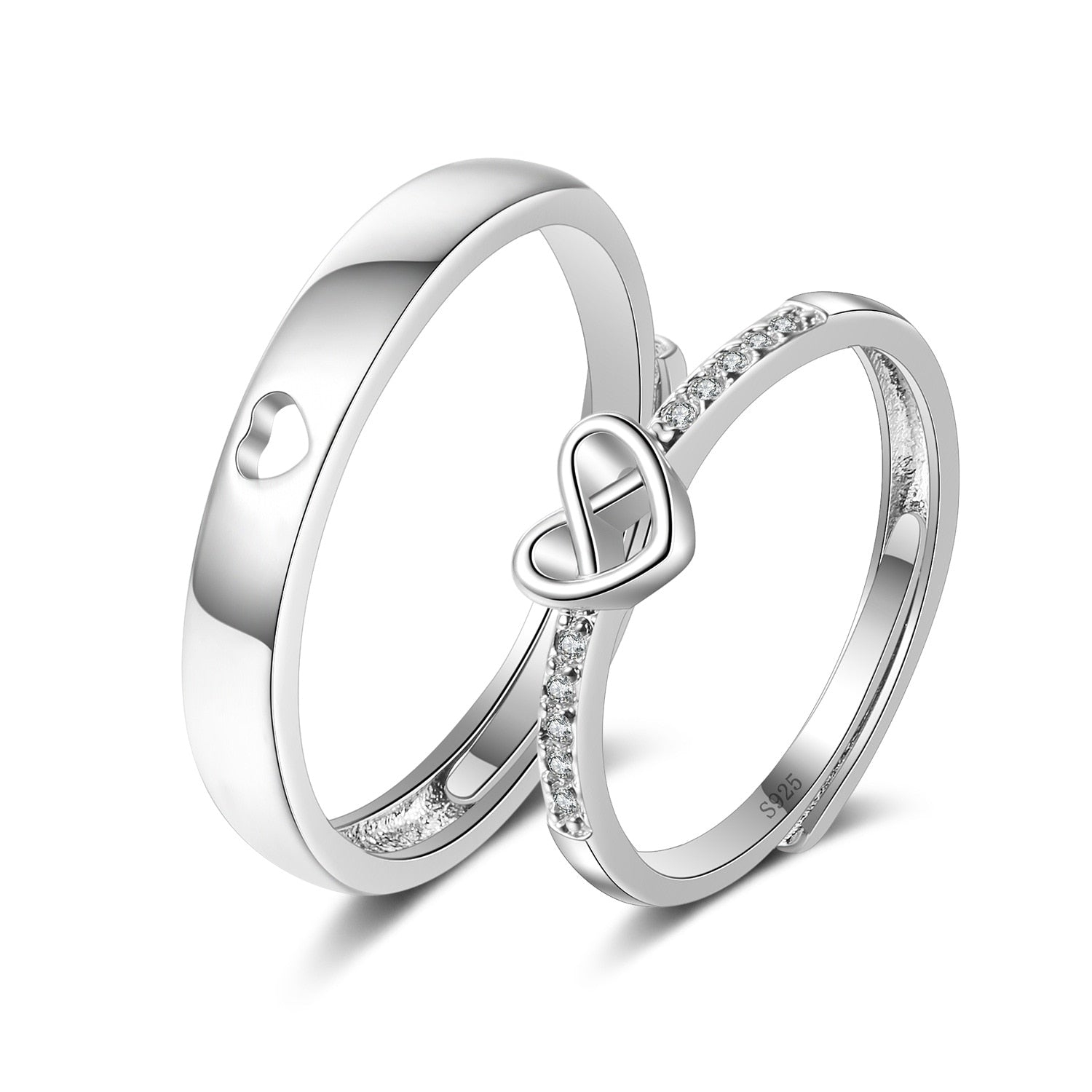 Love Heart Zircon Silver Plated Couple Ring - Jeglowstore
