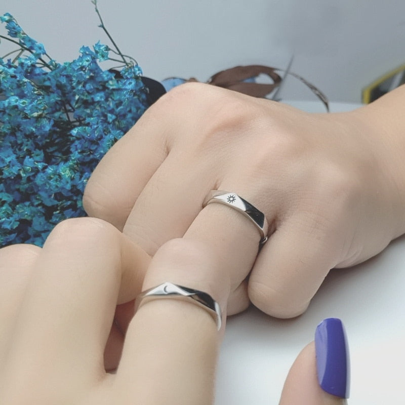 Fashion Stainless Steel Silver Plated Sun Moon Adjustable Open Ring