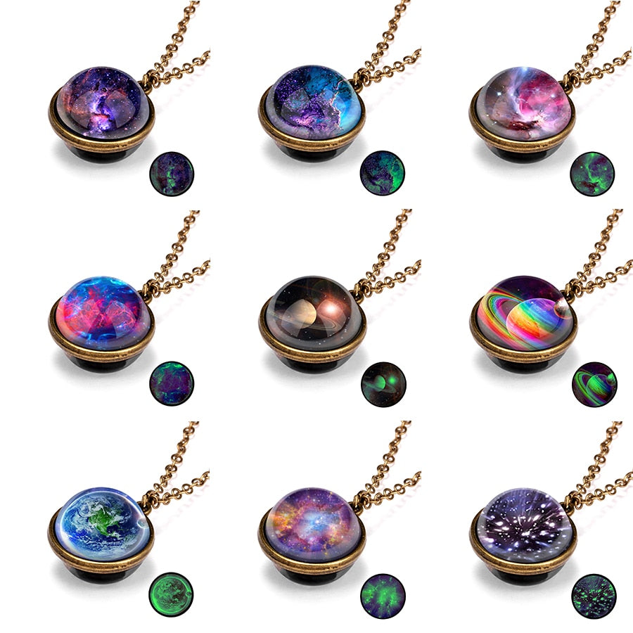 1PC Vintage Colorful Galaxy Universe Round Pendant Necklace