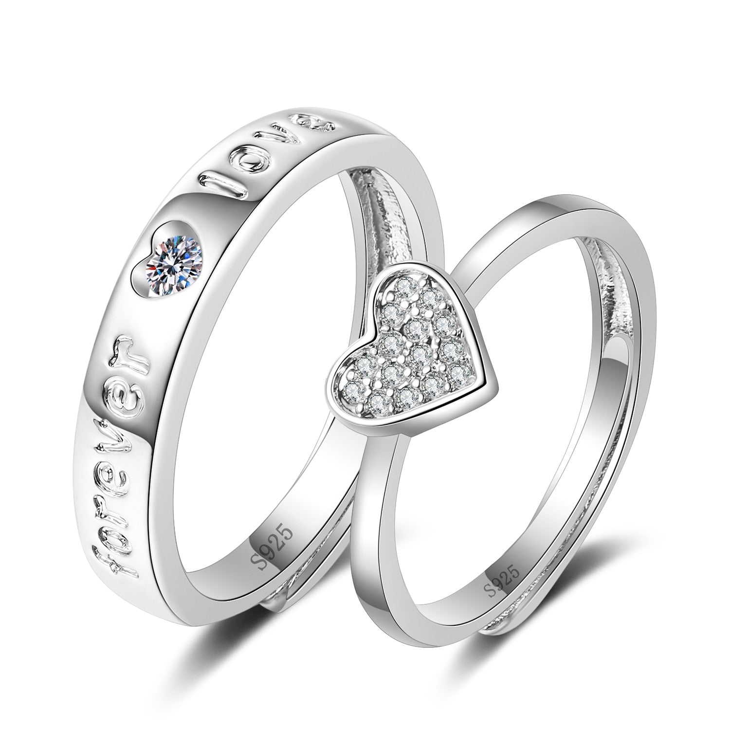 Love Heart Zircon Silver Plated Couple Ring - Jeglowstore
