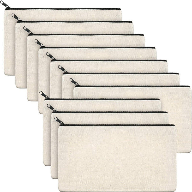 10PCS Canvas Zipper Bags Multifunctional Blank DIY Craft Pouches