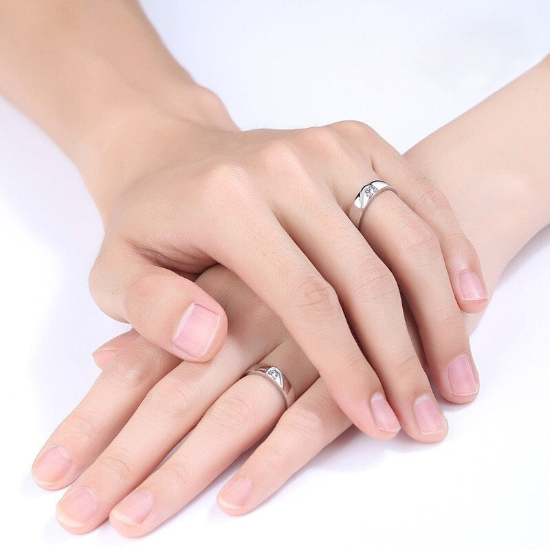 Love Heart Zircon Silver Plated Couple Ring - Jeglowstore