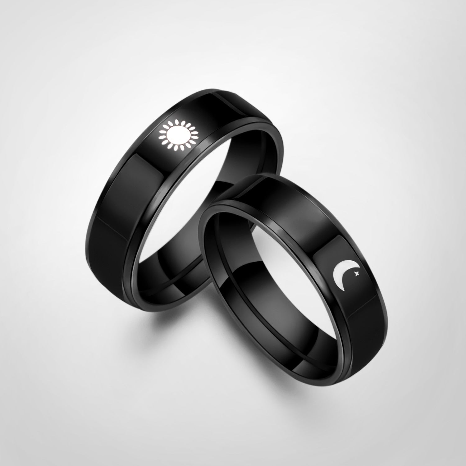 Fashion Stainless Steel Silver Plated Sun Moon Adjustable Open Ring