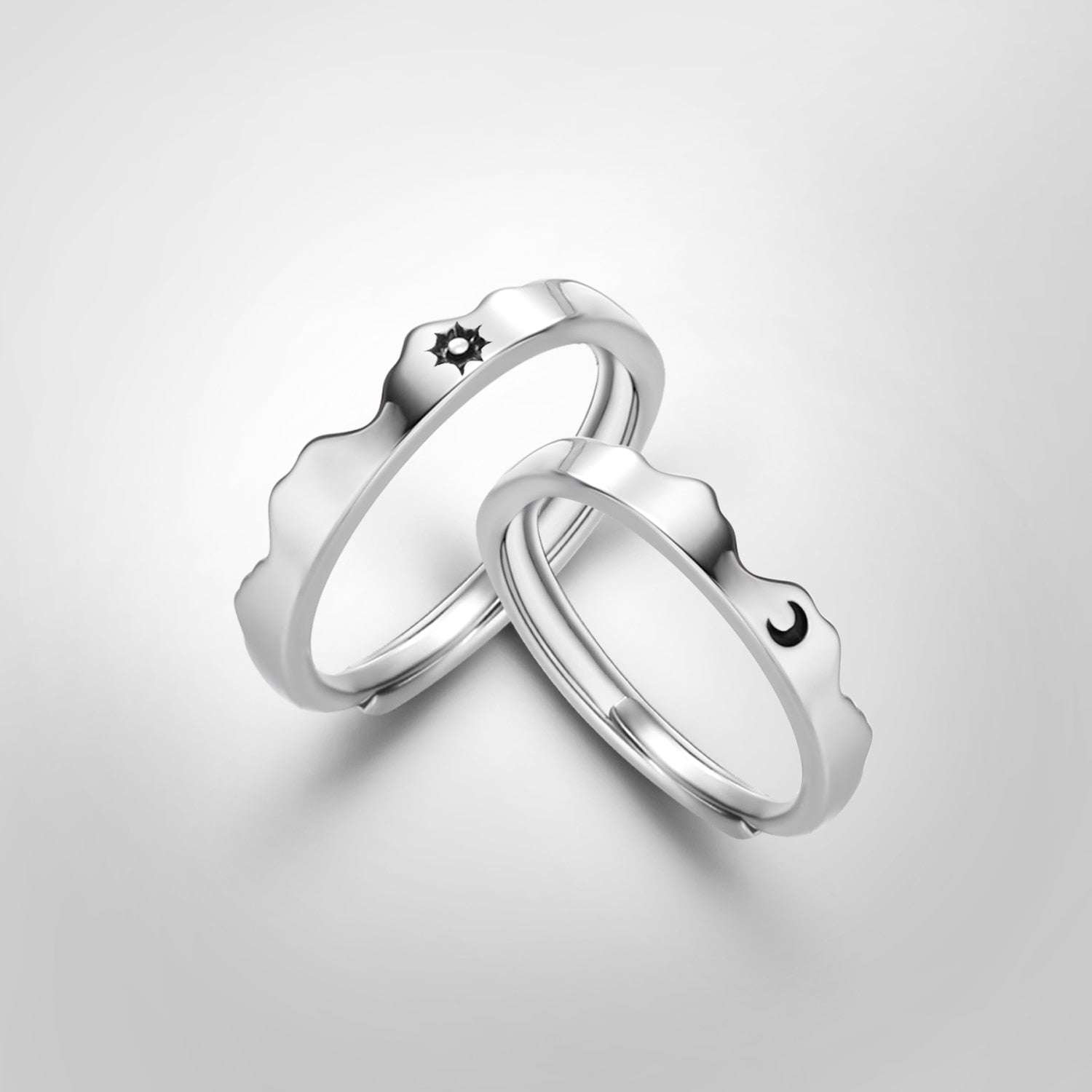 Fashion Stainless Steel Silver Plated Sun Moon Adjustable Open Ring