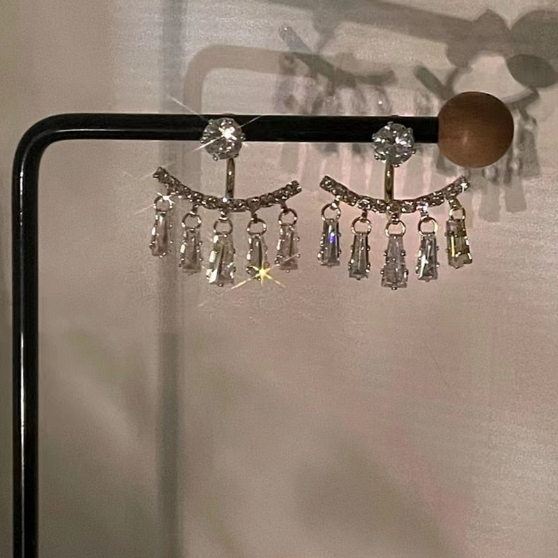 Korea Flower Crystal Temperament Geometric Shiny Zircon Earrings