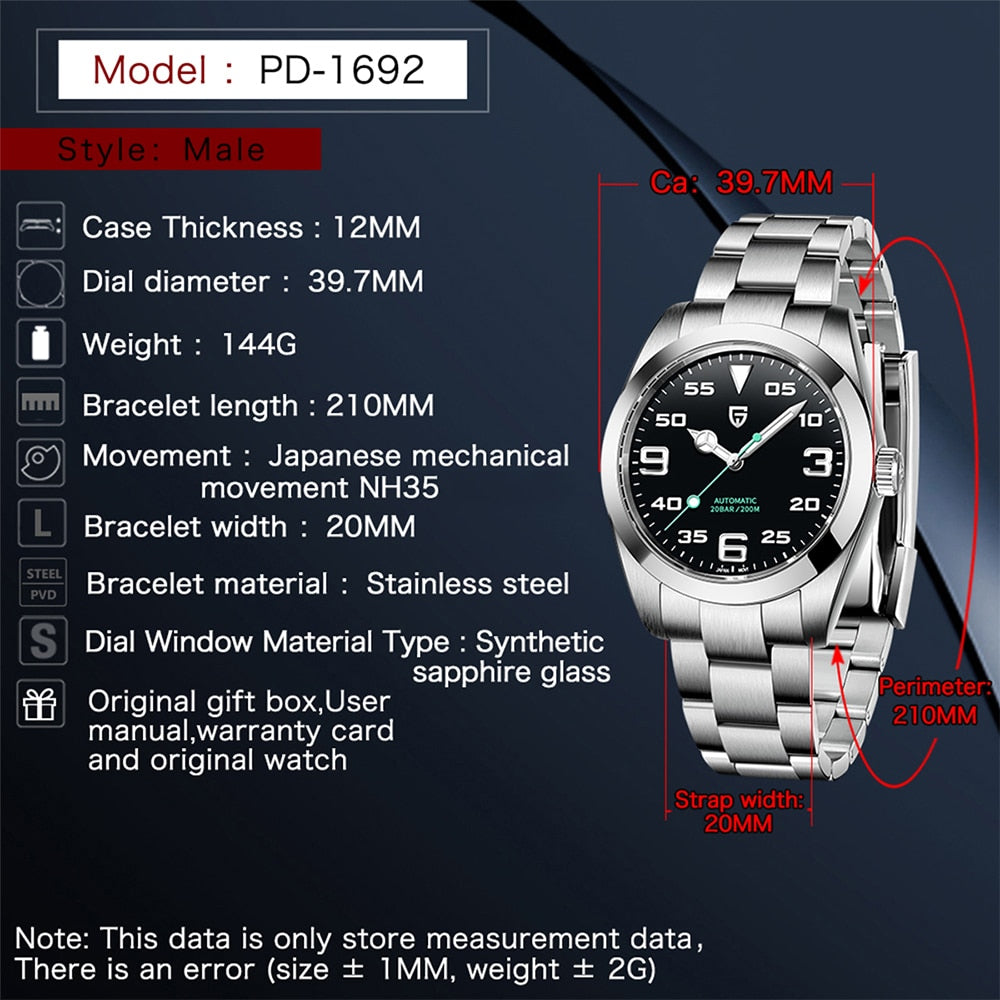 PAGANI DESIGN 40MM Men Mechanica lAR Coated Automatic Wristwatch
