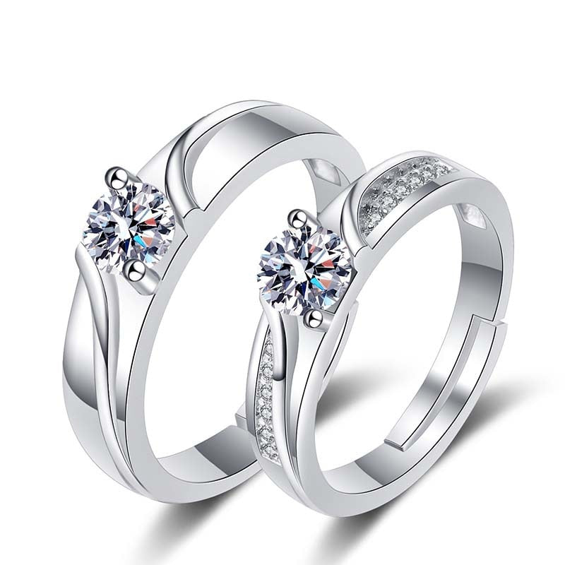 Love Heart Zircon Silver Plated Couple Ring - Jeglowstore