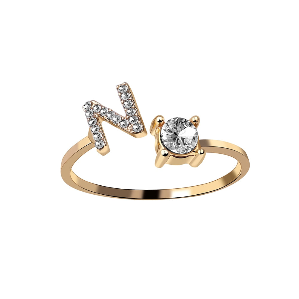 Fashion 26 Initial Letter Silver Color Ring