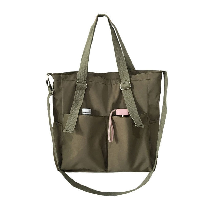 Simple Fashion Zipper Nylon Waterproof Solid Crossbody Large Capacity Tote Bag