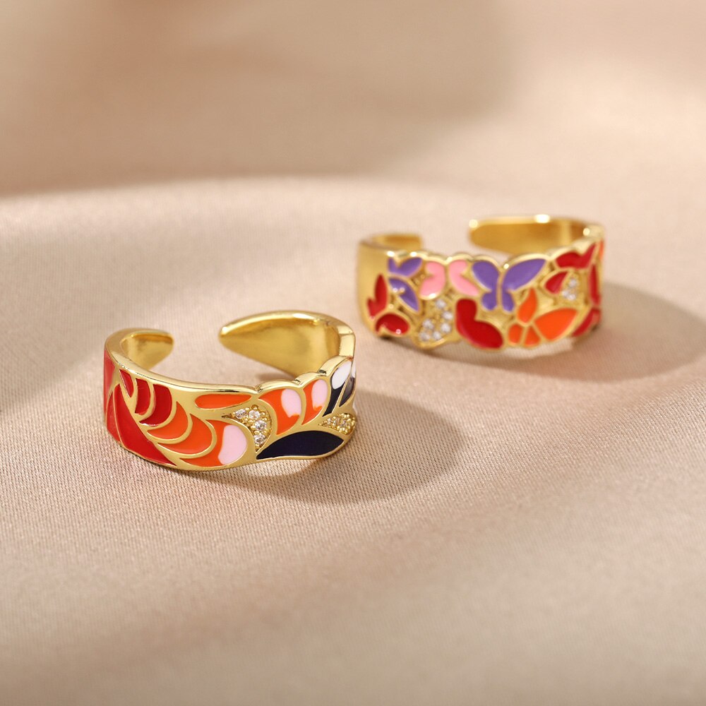 Colorful Enamel Adjustable Open Stainless Steel Ring - Jeglowstore
