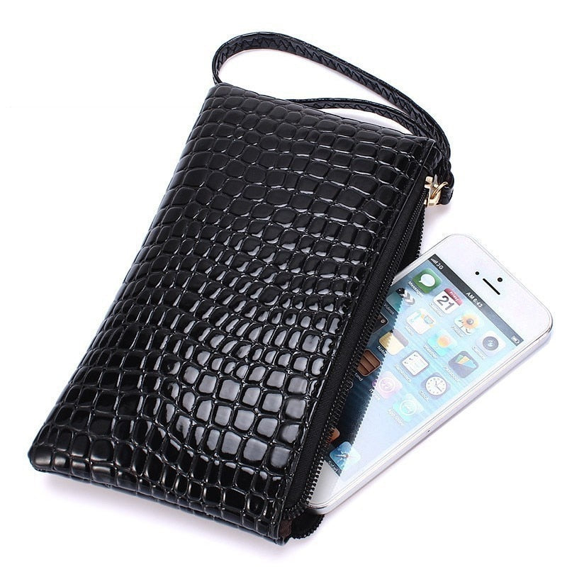 1PC Women PU Clutch Long Casual Wallet Litchi Grain Coin Purse Female Bag Wrist Bags Zipper Phone Pocket Credit Card Holder