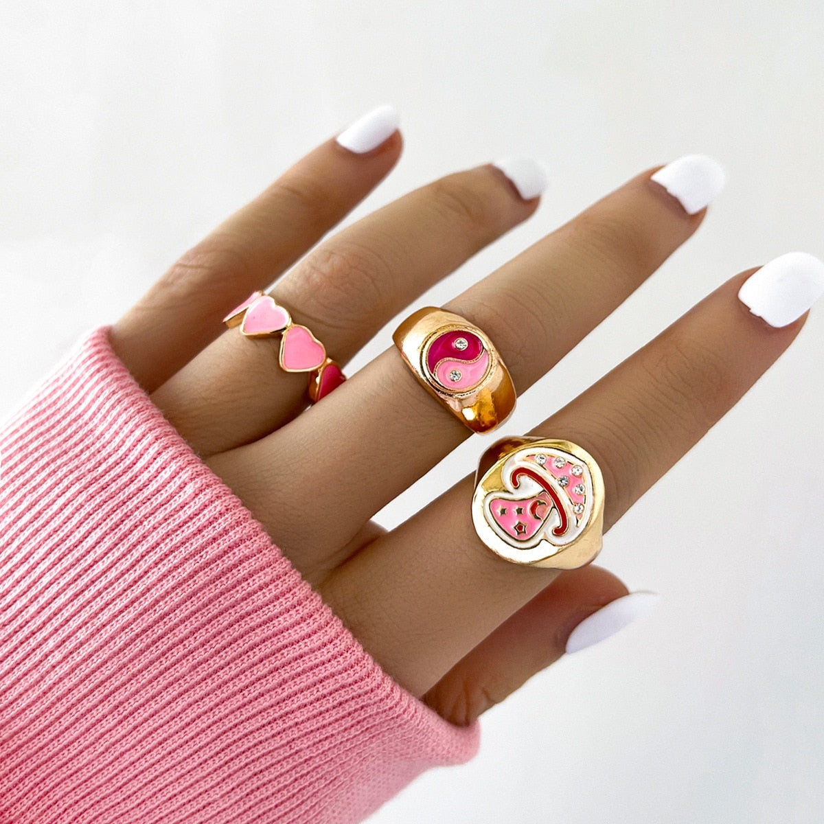 14 Pcs/Set Neo-Gothic Mixed Feather Elephant Star Moon Sun Ring