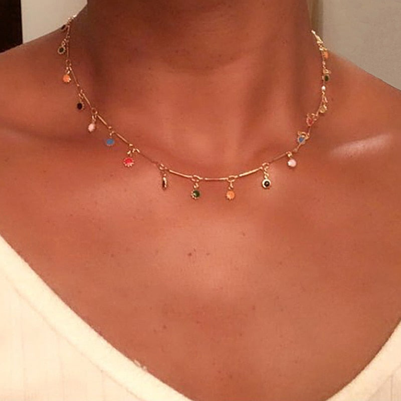 Tocona Bohemian Colorful Tassel Clavicle Chain Beaded Necklace