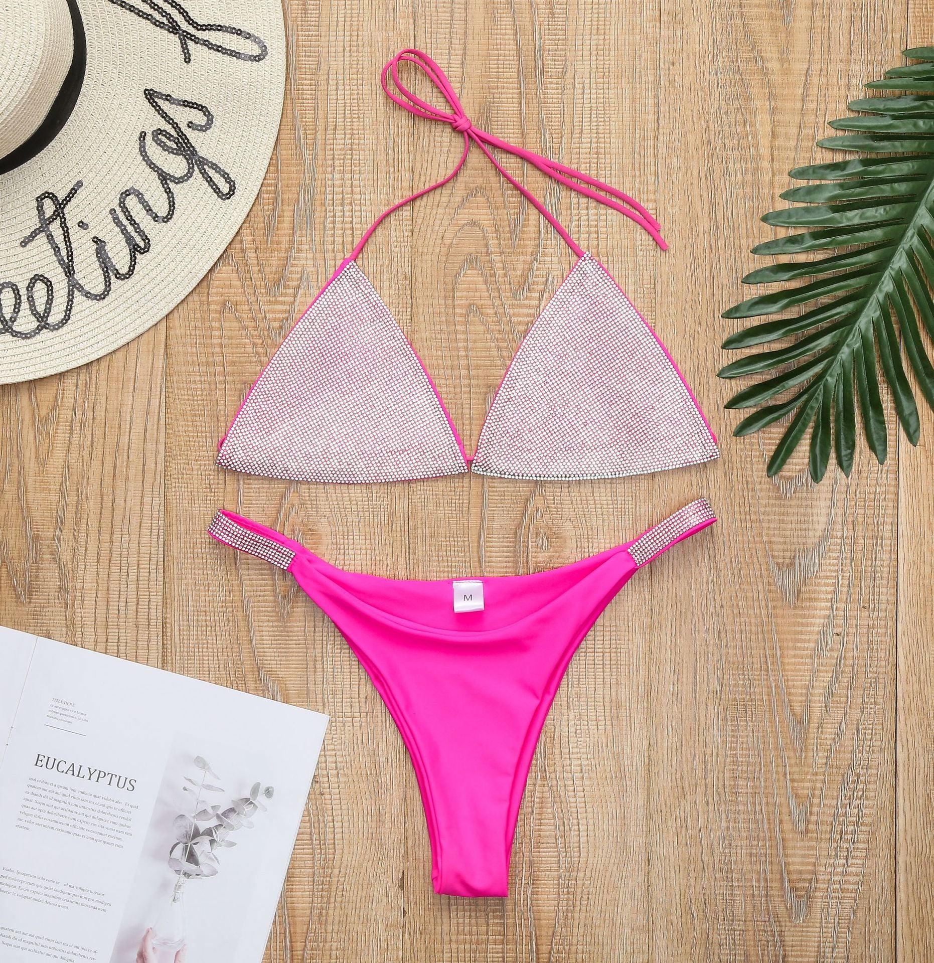 Luxury Bling Rhinestone Sliver Crystal Diamond Push Up Bikini Swimsuit