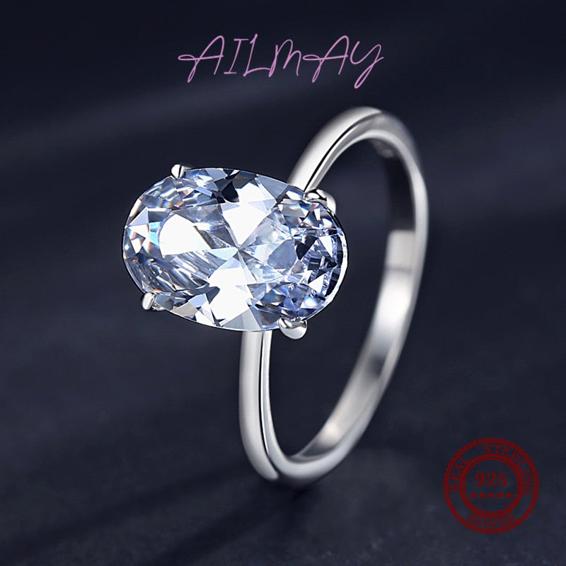 Ailmay Luxury Cutting Clear CZ Solid 925 Sterling Silver Classic Finger Ring