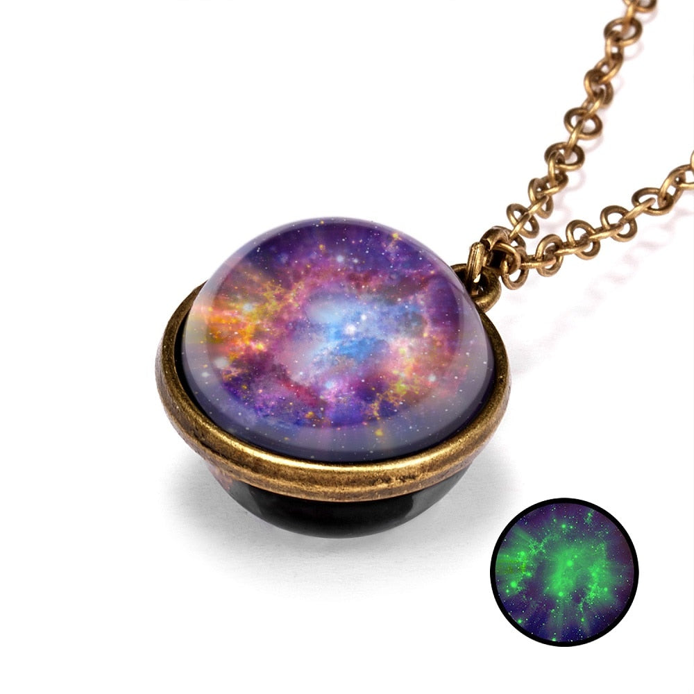 1PC Vintage Colorful Galaxy Universe Round Pendant Necklace